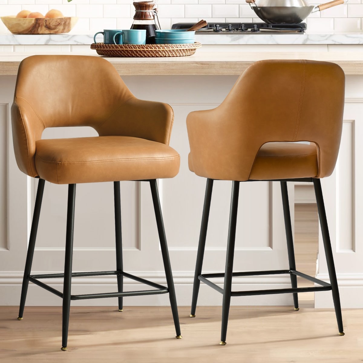 Tan faux online leather bar stools