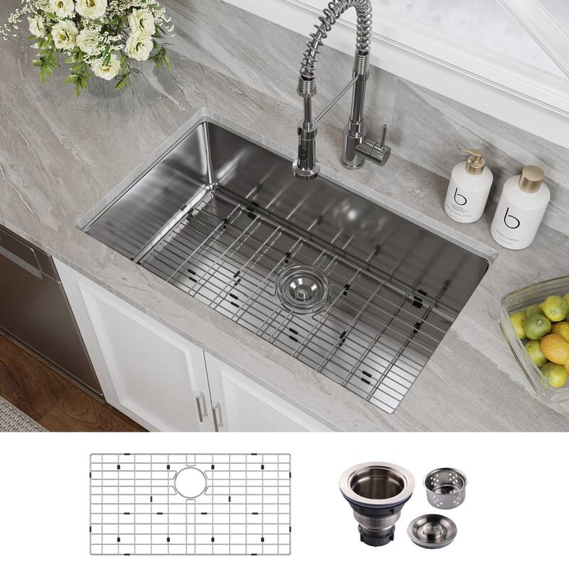 HOROW 32 in 16-Gauge Undermount Single Bowl Stainless Steel Kitchen Sink with Accessories