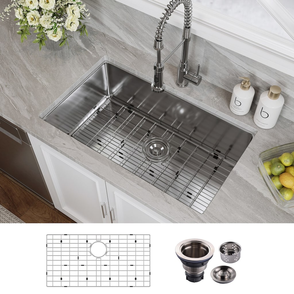 HOROW 32 in 16-Gauge Undermount Single Bowl Stainless Steel Kitchen Sink with Accessories