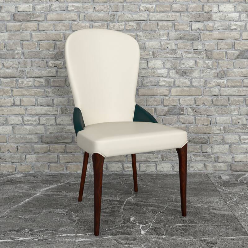 Havana Leather Upholstered Solid Wood Dining Chair Two-Tone Color Design
