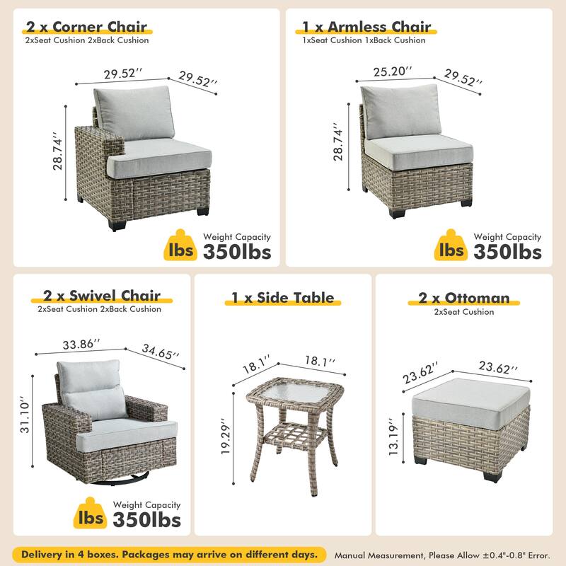 XIZZI 8-piece Wicker Patio Furniture Set with Swivel Chairs