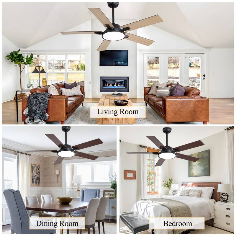 Oaks Aura 52" Dimmable Ceiling Fan with Light,LED Reversible Blades Fan Light,6 Speeds Quiet DC Motor with Remote for Indoor Use