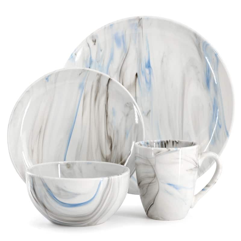 Canova 16 Piece Porcelain Dinnerware Set with Blue and Gray Streaks