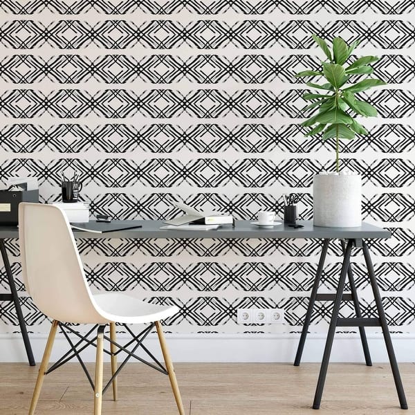 Black and White Lattice Peel and Stick Removable Wallpaper 6059 Bed