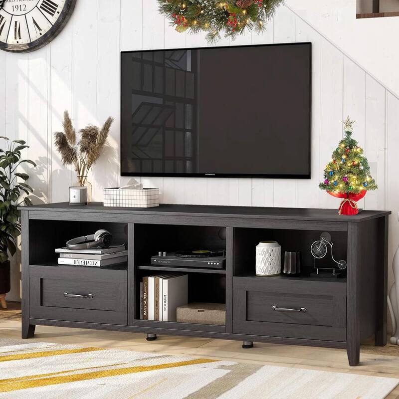 WESOME 70in TV Stand Home Cabinet with Drawers/Shelves/Doors for Living Room Bedroom - 70inch - Black with Drawer