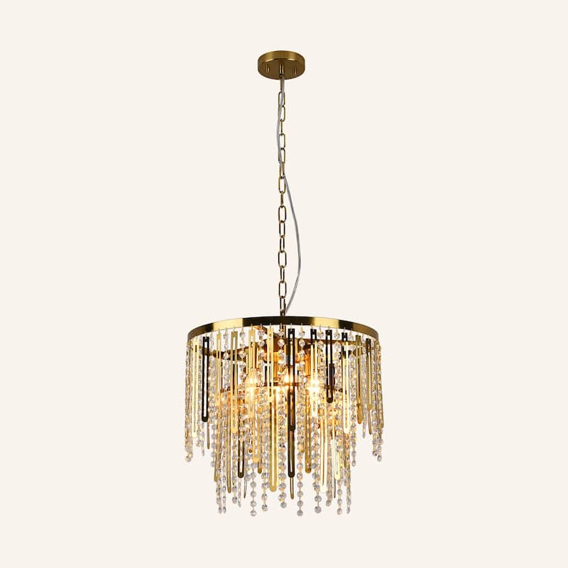 6-Light Modern Gold - Plated Crystal Chain Pendant Light for Living Room, Bedroom & Dining Room - Copper
