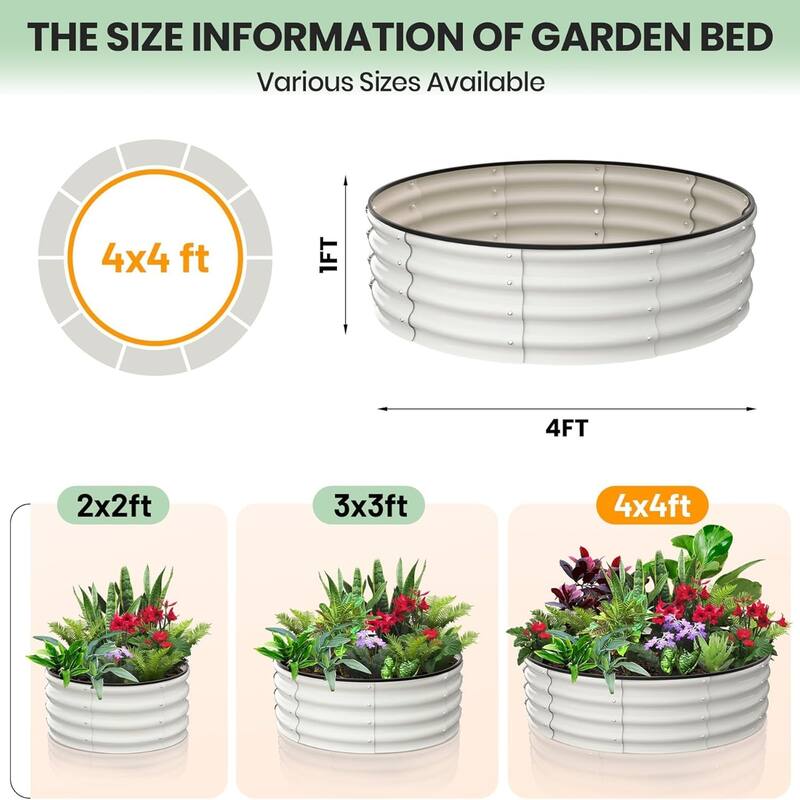 2-Pack 2 x 2 x 1FT Round Galvanized Raised Garden Bed Heavy-Duty Open-Bottom Planter Box off-white