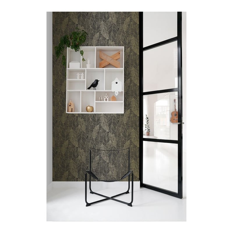 ESTA Home Canales Black Gold Inked Leaves Wallpaper - 20.9 x 396 x 0.025