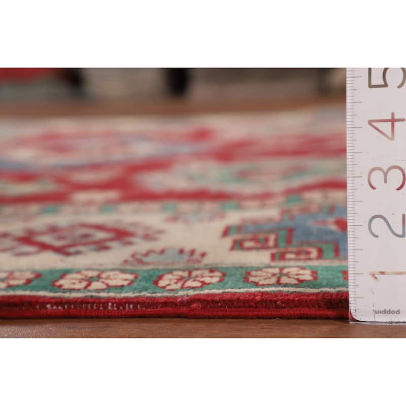 Geometric Red Kazak Oriental Area Rug Handmade Living Room Wool Carpet - 6'8" x 9'11"