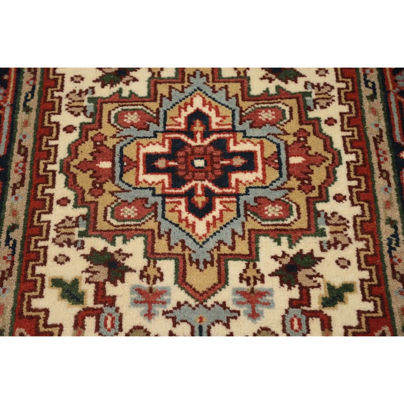 Hand Knotted Oriental 100% Wool Carpet Traditional Medallion Beige & Ivories Heriz (serapi) Area Rug - 5' 0'' X 3' 0''