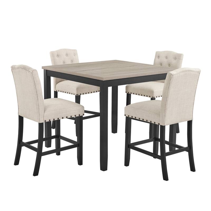 Phy 5pc Counter Table and Chairs Set, Nailheads, Tufted Beige, Brown, Black