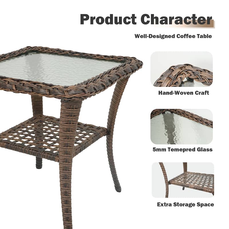 Outdoor PE Sofa Chair with Ottmans and Coffee Table