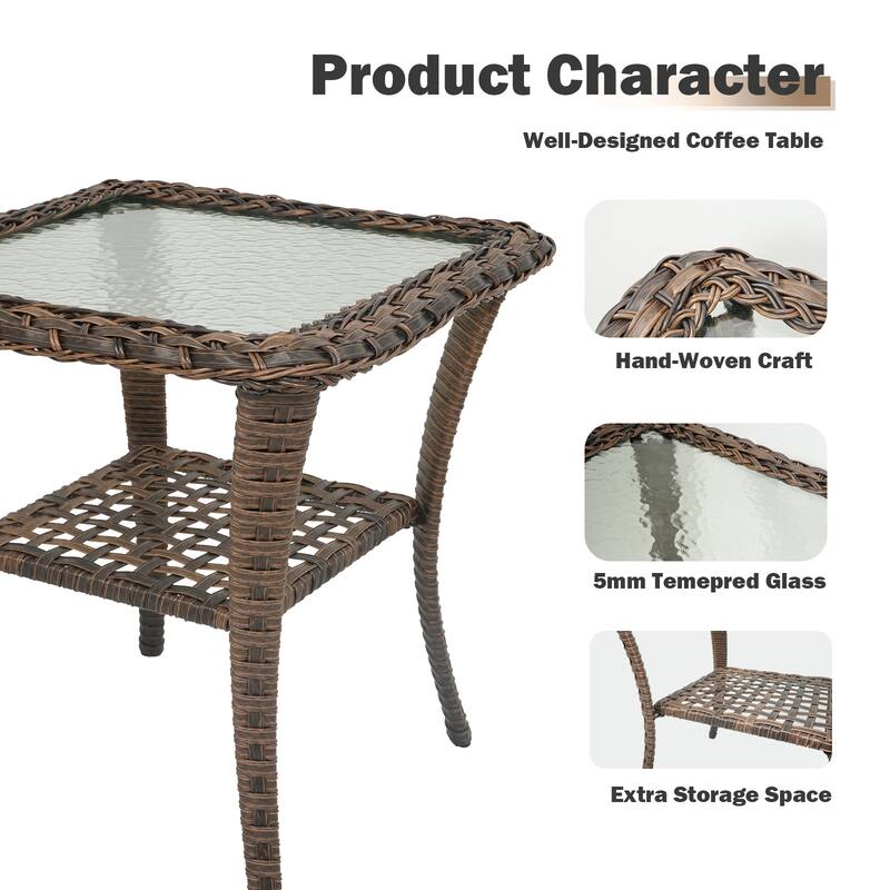 Outdoor Sofa Chair with Ottmans Coffee Table -Grey - Brown