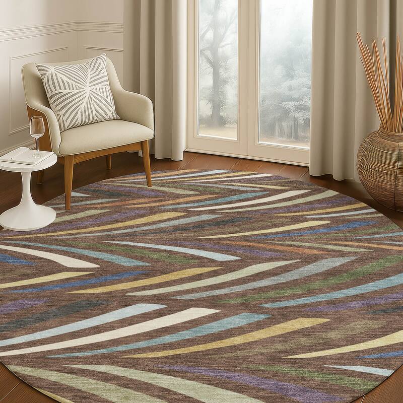 Machine Washable Indoor/ Outdoor Modern Feather Chantille Rug