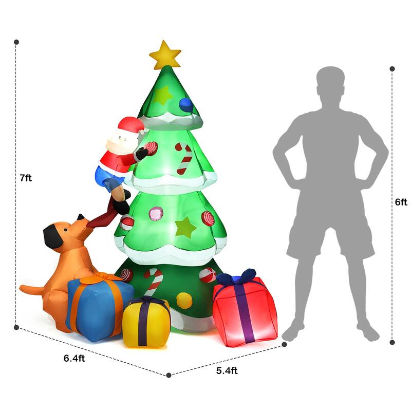 Costway 7 FT Inflatable Christmas Tree Santa Decor w/LED Lights - Green/Red/Yellow - 7 FT