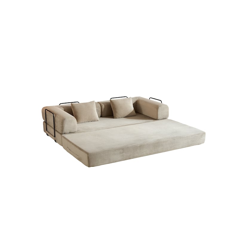 Convertible Sleeper Sofa Bed with Pillow, Corduroy Folding Mattress Couch with Fixed-Shape Frame, Floor Lounge Loveseat Sofa