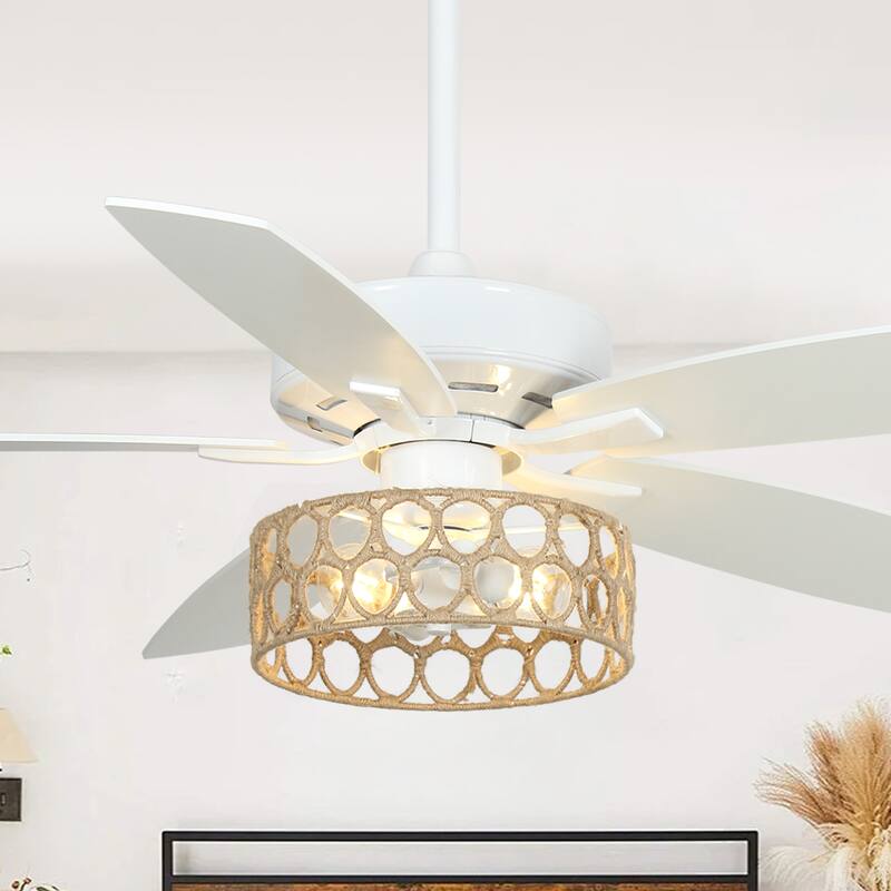 Parrot Uncle 52" Coastal White Natural Jute Reversible Ceiling Fan with Remote