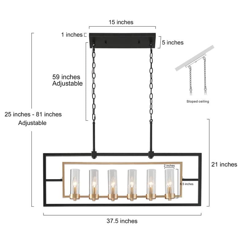 Marsie 37.5 inches Mid-Century Modern Large Linear Chandeliers 6-light Glass Shade Kitchen Islands Lights