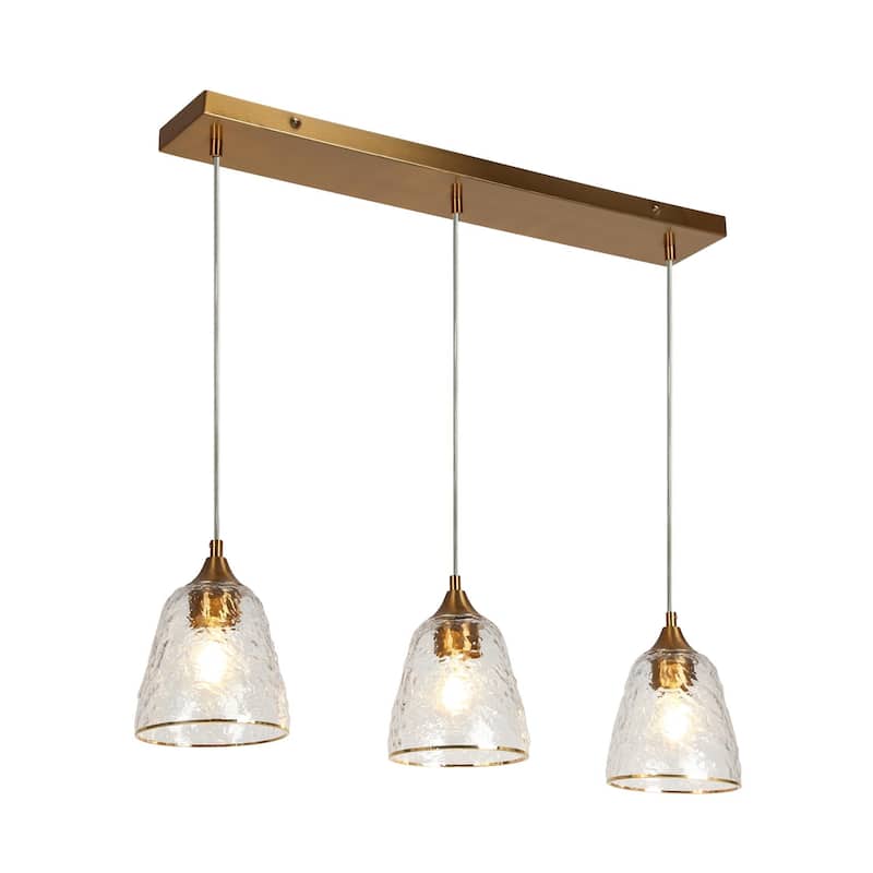 Dilera Modern 3-Light Gold Chandelier Glass Linear Island Pendant Lights for Dining Room - D28.5" x H68.5"