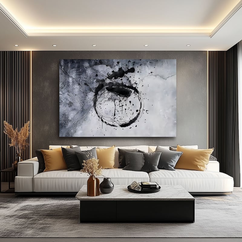 Grey Monochrome Momentum Hand Painted Abstract Canvas Wall Art 47"x31"