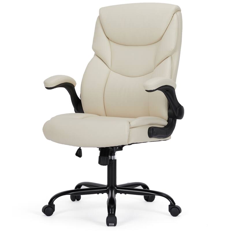 Office leather chair with adjustable armrests and lumbar pillows - White