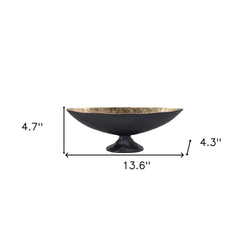 HomeRoots 14" Black And Gold Aluminum Oval Pedestal Centerpiece Bowl - 13.60 in. x 4.70 in. x 4.30 in.