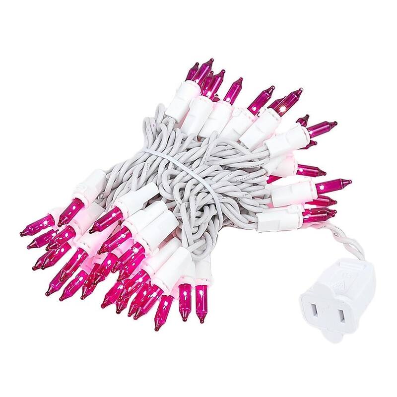 50 Light Christmas Mini Light Set, White Wire, 11' Long - Purple