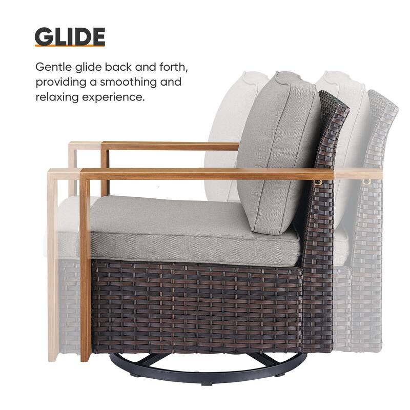 Outdoor Wicker Swivel Rocking Chairs - Brown