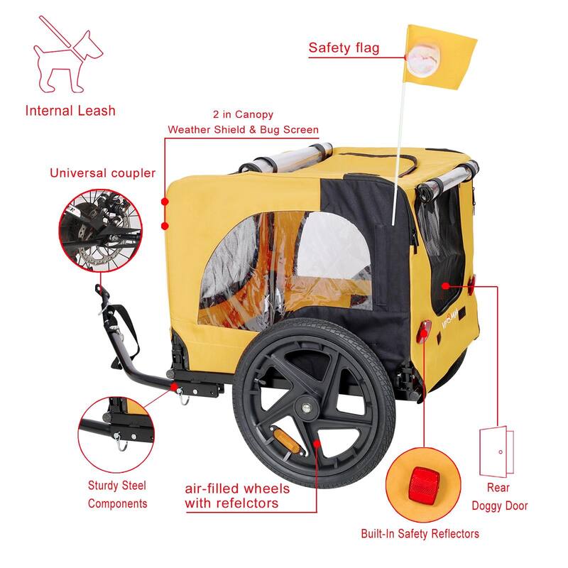 Yellow Heavy Duty Foldable Utility Pet Stroller with Dog Carriers