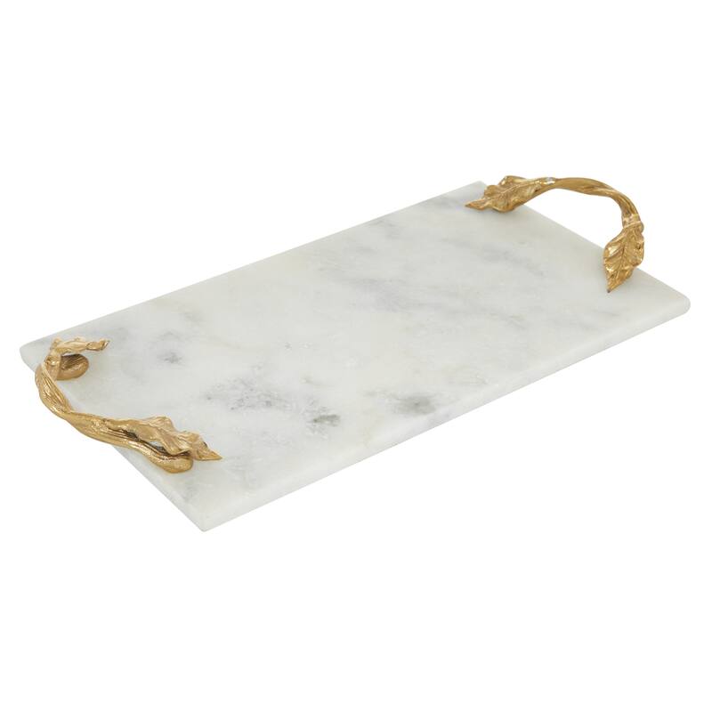 White Marble Oval or Rectangular Tray with Gold Twisted Leaf Handles