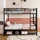 preview thumbnail 19 of 43, Metal Bunk Bed, Divided Into 2 Beds, Bed Bottom with Storage Shelf, Guardrails Metal Bed Frame Black - Twin