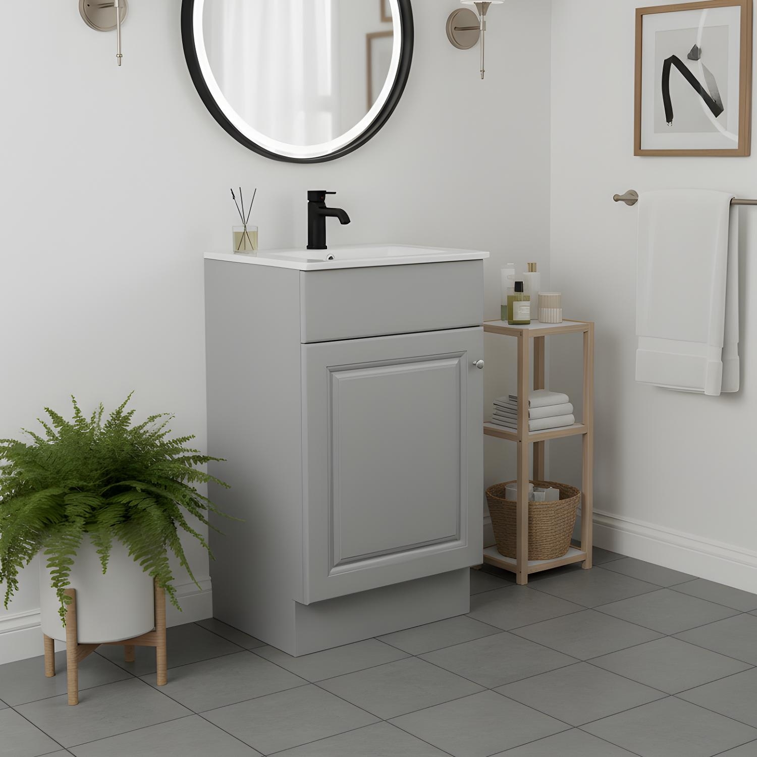 18" Bathroom Vanity with Sink, Vanity Cabinet with Door Shelf and Adjustable Shelf