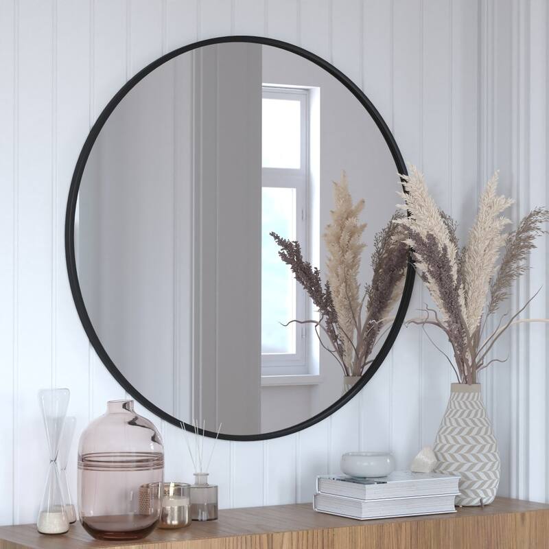 Wall Mount Shatterproof Round Accent Wall Mirror with Metal Frame
