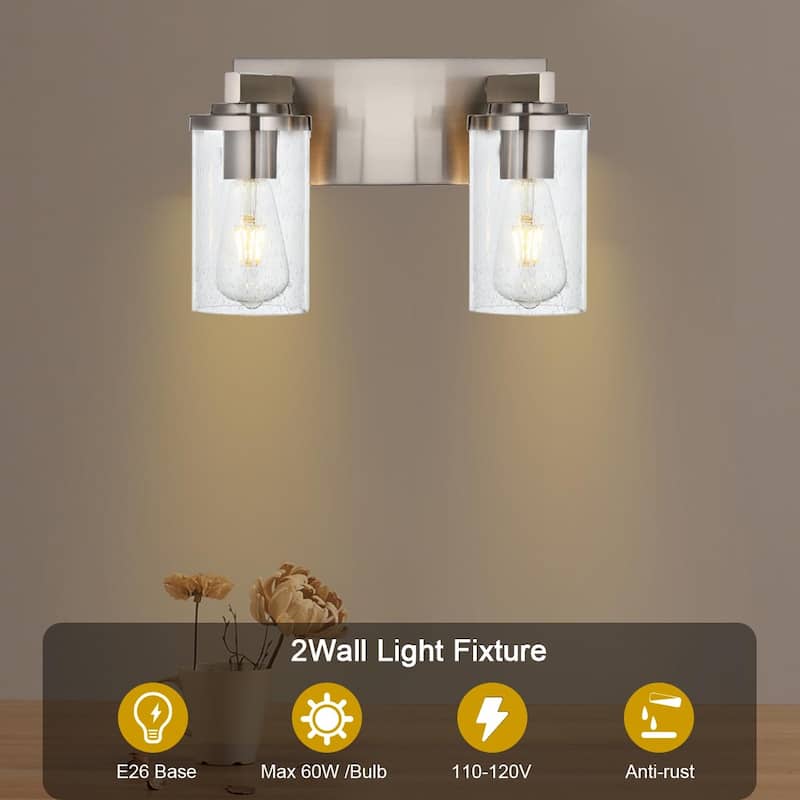 Vinluz Brushed Nickel Vanity Lights with Seeded Glass Shade