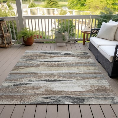 Machine Washable Indoor/ Outdoor Abstract Modern Chantille Rug