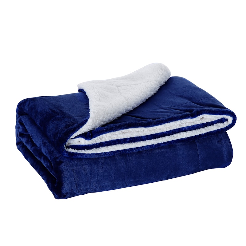 Plush Sherpa Fleece Throw Blanket Double-Sided Blanket for Couch Sofa - Twin - Navy