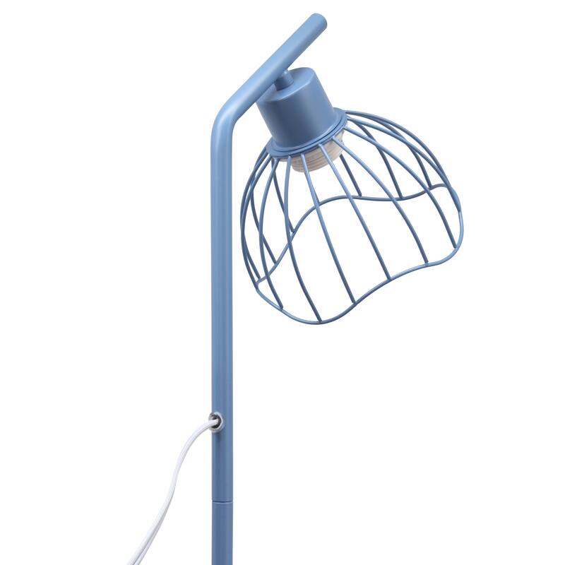 Metal Industrial Cage Floor Lamp with Curved Arm and Rotary Switch - 9.57 x 7.87 x 54.50 in. (L x W x H)