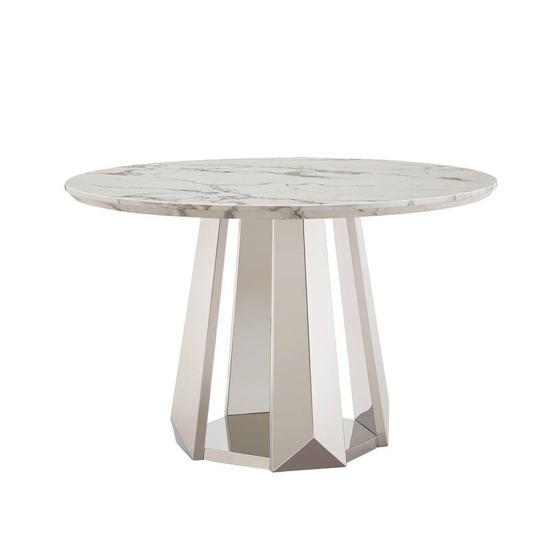 GDFStudio - Lisa Series 47" Round Marble Dining Table and Stainless Steel Base for Dining Room, Kitchen