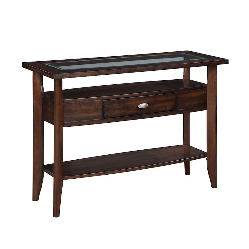 Genoas Traditional Walnut 44-inch Glasstop 1-Drawer Console Table by Furniture of America