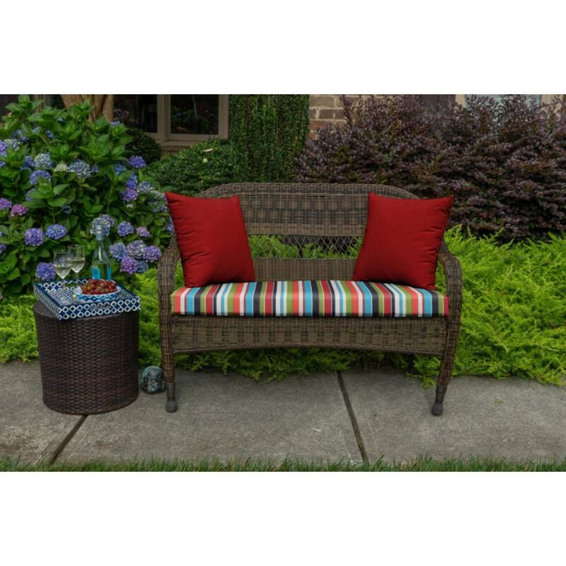 Sunbrella Stripe Fabric 1-Piece Indoor/Outdoor Wicker Bench Cushion, 43.5"W x 19.5"L, Maxim Forest Green - 43.5"W x 19.5"L