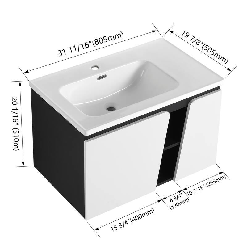 Floating Wall-Mounted Bathroom Vanity With Single Sink
