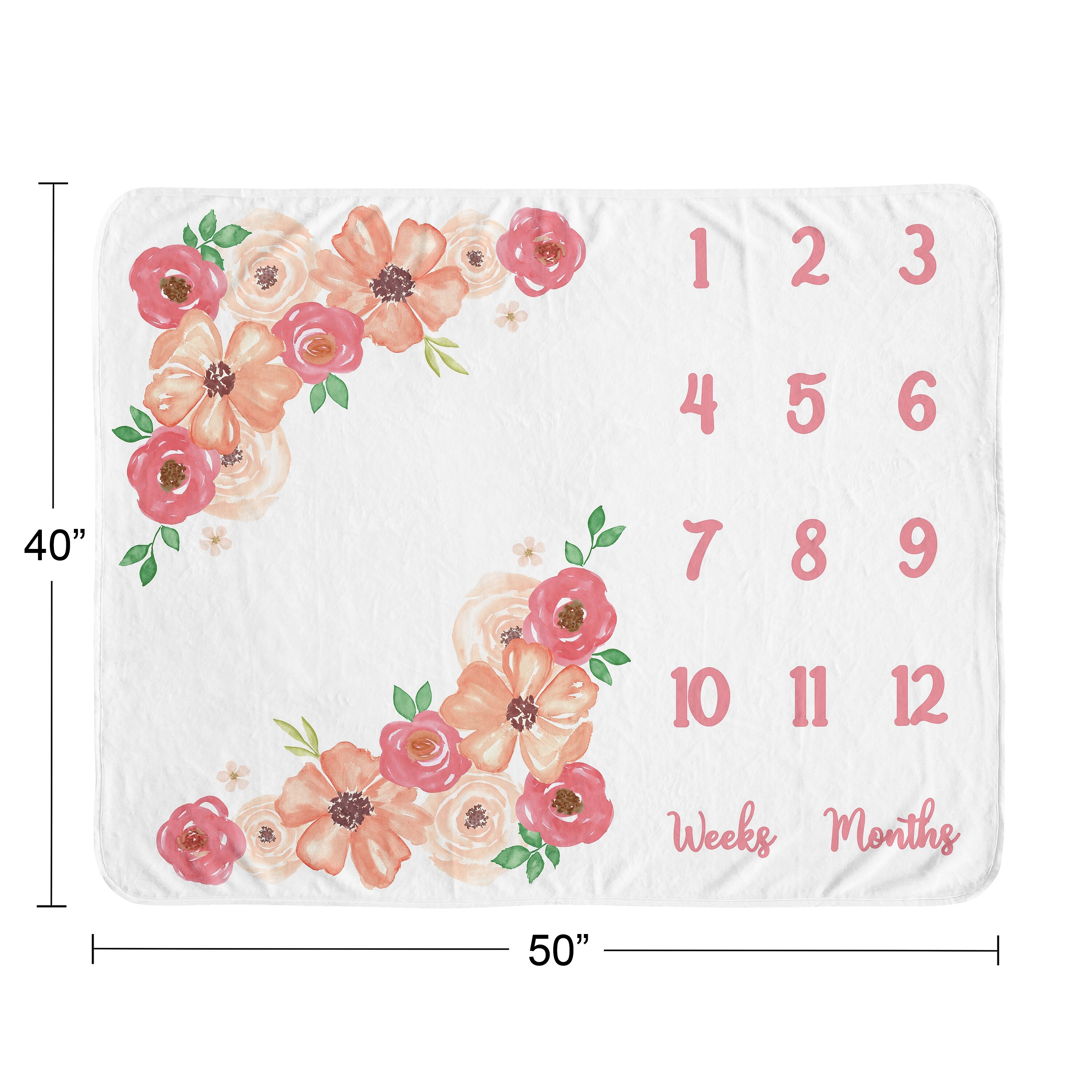 Watercolor Floral Collection Girl Baby Monthly Milestone Blanket