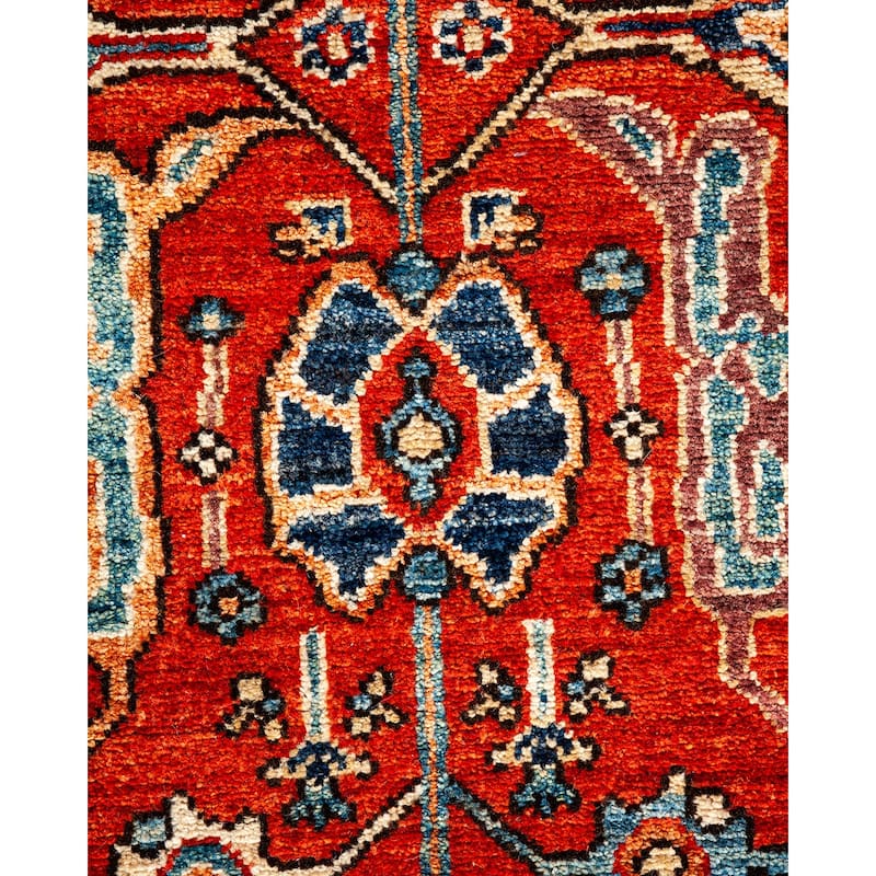 Overton Hand Knotted Wool Vintage Inspired Traditional Serapi Orange Runner Rug - 2' 7" x 9' 4"