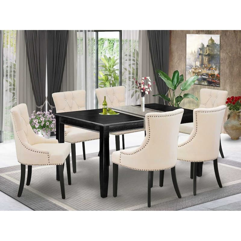 HomeStock 7-Piece Rectangle Black Finish Solid Wood Top Dining Table with 6-Parson Chairs with Lattice Back