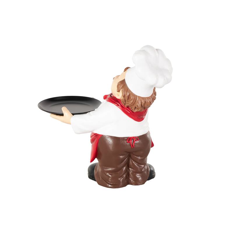 White Polystone Kitchen Decorative Figurine Chef Decorative Sculpture with Black Tray