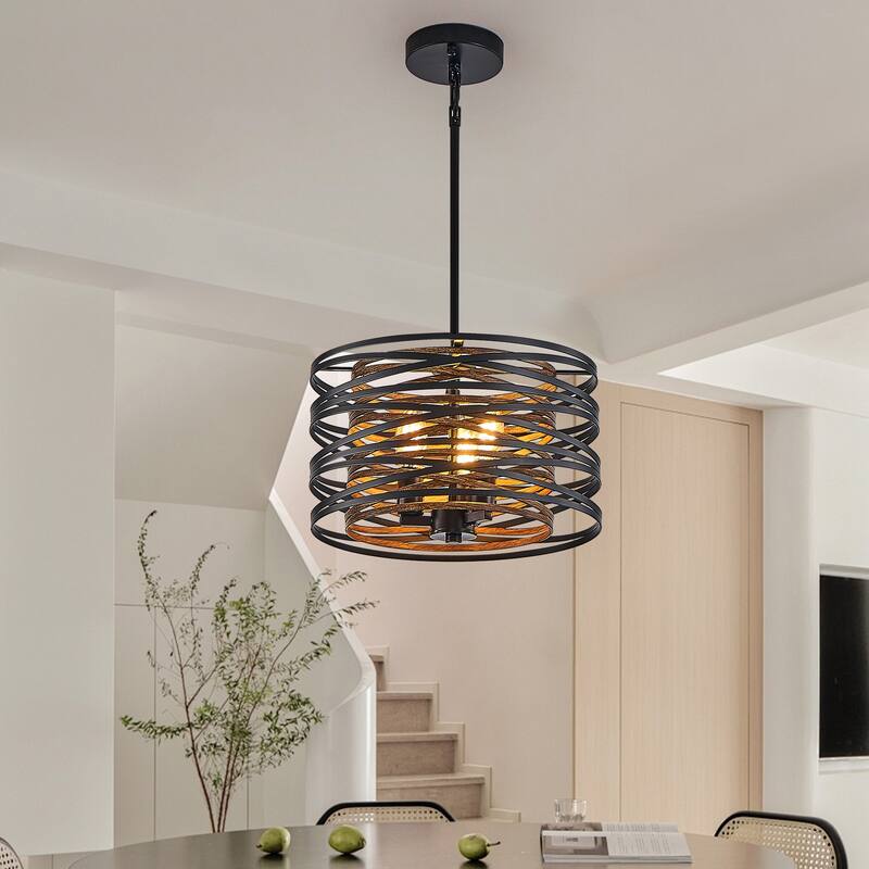 13" 3-Light Black Walnut Pendant - Industrial - Kitchen Dining(No Bulbs)