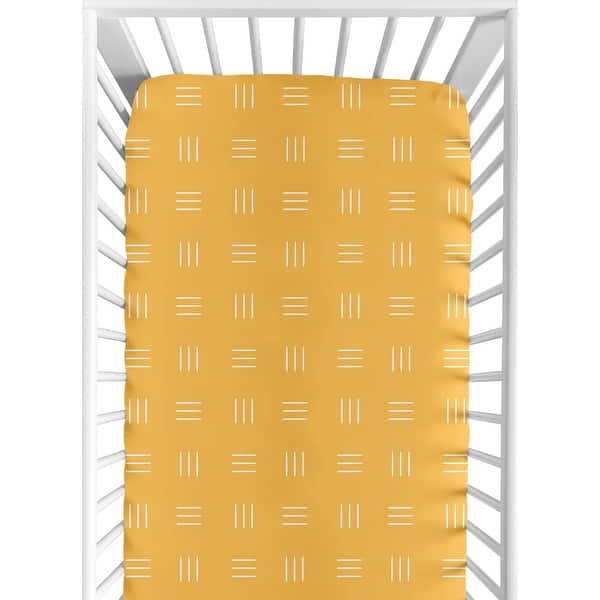 slide 2 of 6, Yellow and White Boho Mudcloth Fitted Crib Sheet Mustard Orange Bohemian Woodland Tribal Hatch Triple Line Chic Gender Neutral