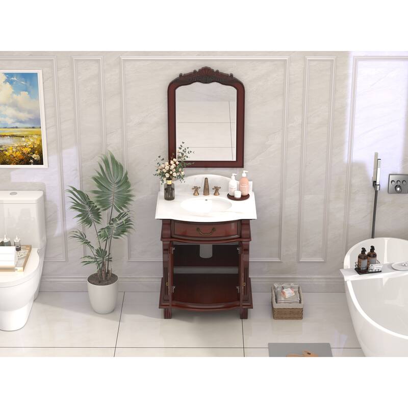 30 Inch Traditional Style Solid Wood Single Sink Bathroom Vanity With Stone top