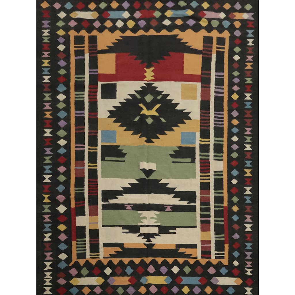 Hand Woven Oriental 100% Wool Carpet Southwestern Tribal Multi-Colored Kilim Area Rug - 10' 0'' X 8' 4''