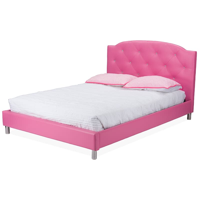 Silver Orchid Bird Pink Leather Contemporary Full Bed - Full